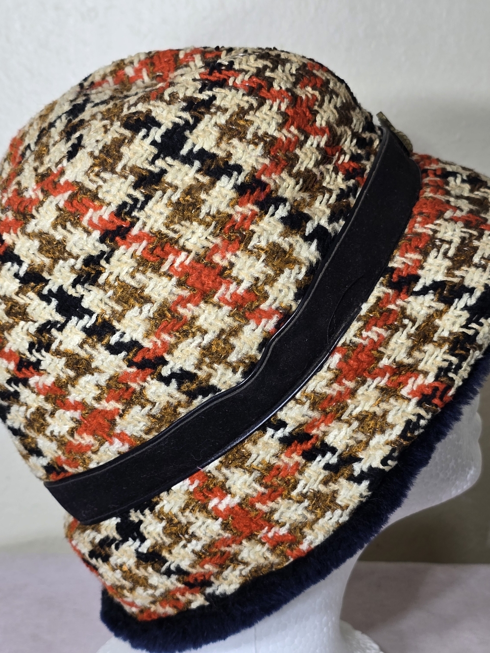 Scala Collezione Tweed Cloche Bucket Hat Medium Wool Blend Cream Brown Rust - Picture 7 of 11